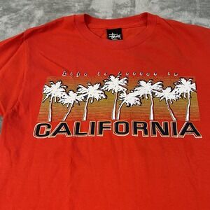 Stussy California Shirt Mens‎ Small Red Palm Tree Graphic Tee Streetwear